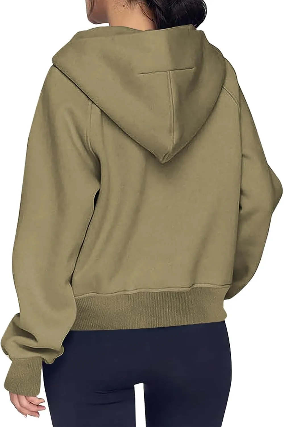 TANGNADE Hooded Sweatshirts Women Half Zip Cropped Fleece Pullover Quarter Zipper Thumb Hole Hoodies with Pockets