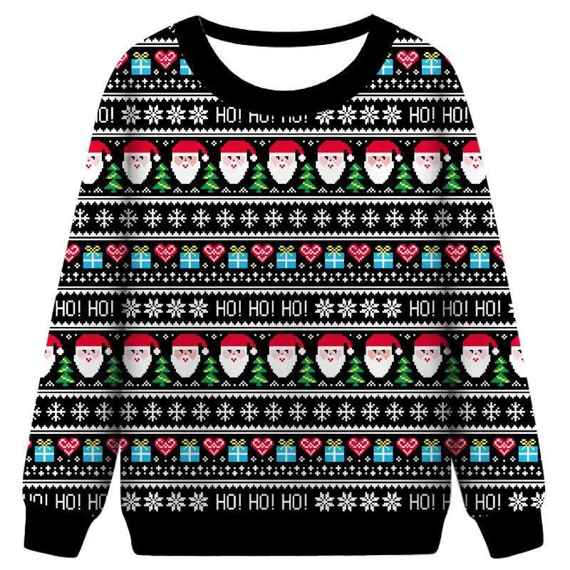 Unisex Ugly Christmas Sweatshirts 3D Printed Pullover Long Sleeve Sweater Shirts
