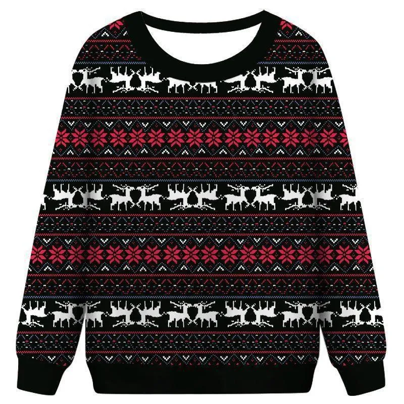 Unisex Ugly Christmas Sweatshirts 3D Printed Pullover Long Sleeve Sweater Shirts