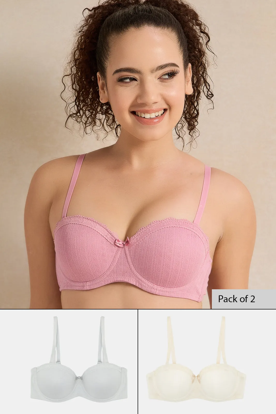 Women Assorted Padded Balconette Bras Set (Pack of 3)